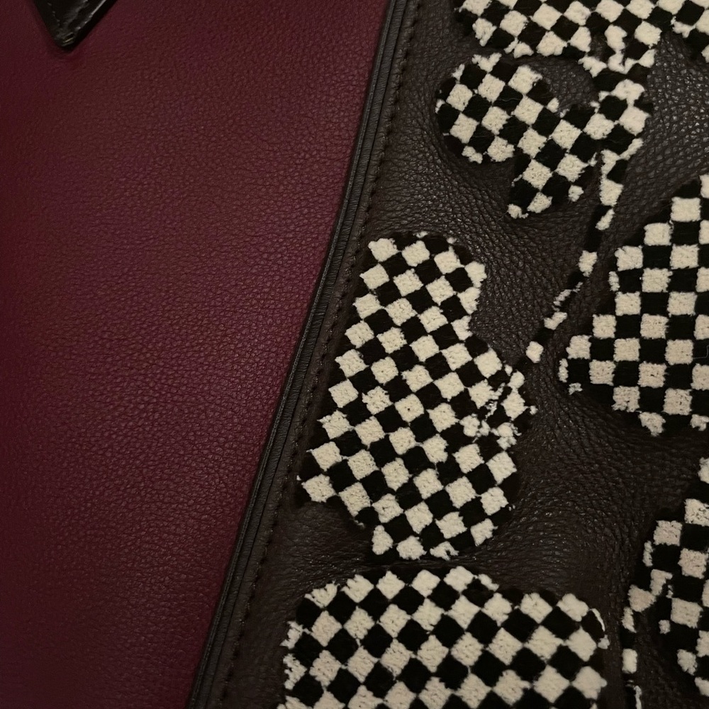 Louis Vuitton Burgundy and Brown Tote with Black-and-White Patterned Sides - Picture 14 of 15